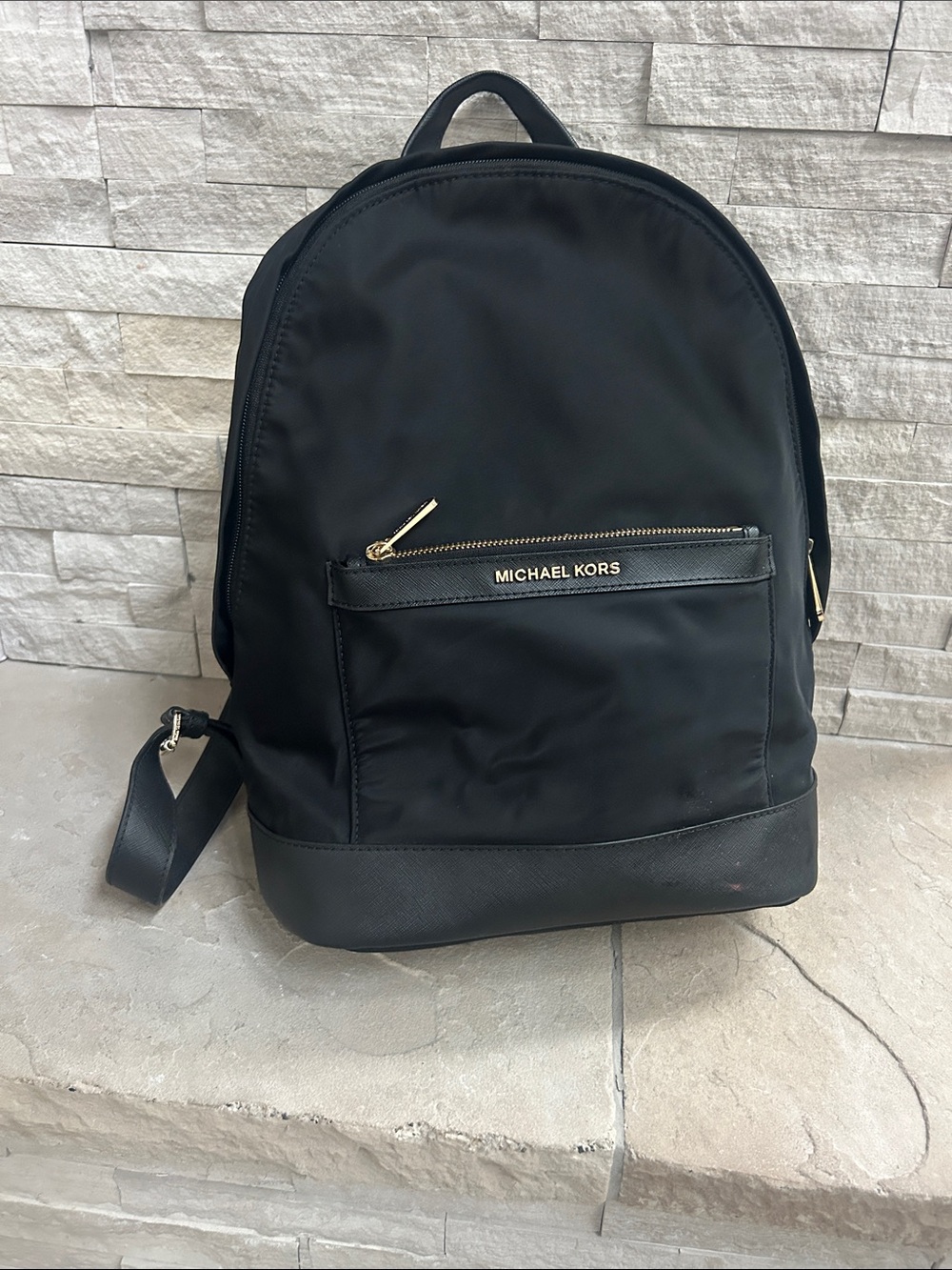 Michael Kors Black Nylon Backpack with Gold-Tone Accents